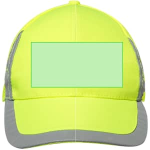 A bright yellow cap with grey accents and a blank central panel for customisation. It features reflective detailing.