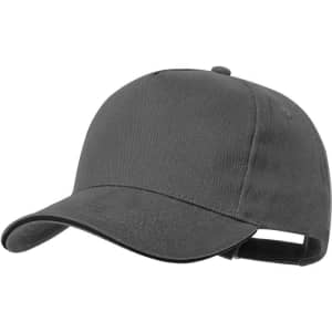 A black cap with a curved peak and an adjustable strap at the back, featuring a logo.