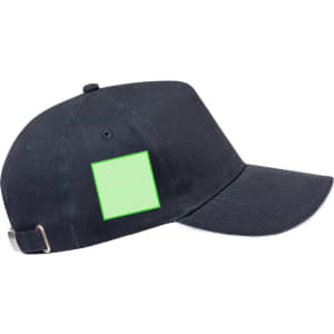 A navy cap featuring a blank square area for customisation. The cap has an adjustable strap at the back.
