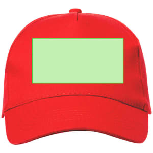 A red cap featuring a large blank area, ideal for custom branding or designs. It has a curved brim and a logo area.