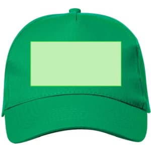A bright green cap featuring a blank area for customisation. It has a structured front and a curved brim.