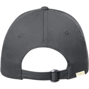 A black cap with an adjustable strap at the back. It features a logo on the side.