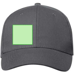 A grey cap featuring a green square area on the front, designed for customisation.