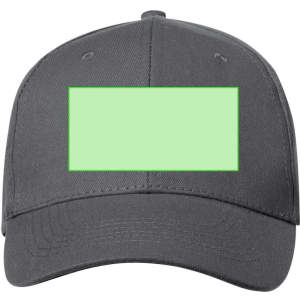 A grey cap with a blank green rectangular area on the front. It features a curved brim and adjustable back.