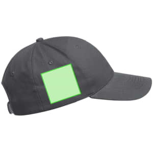 A grey cap with a curved brim and an empty square area for branding on the back.