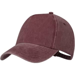 A burgundy cap with a clean design and a logo on the front. Features an adjustable strap at the back.