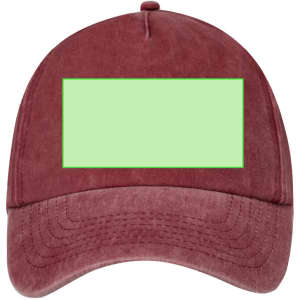 A maroon cap featuring a blank green area on the front, designed for customisation.