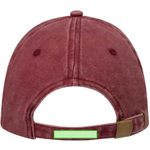 A maroon cap with a relaxed fit and adjustable strap at the back, featuring a logo.