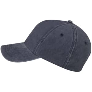 A dark grey cap with a curved brim, featuring a logo on the front and stitching details.