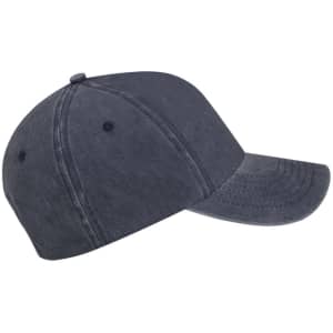 A dark grey cap with a curved brim, featuring a logo on the front and ventilation eyelets on the sides.