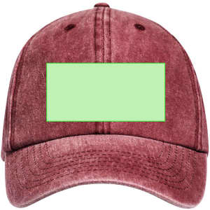 A burgundy cap featuring a blank green area, with a structured brim and adjustable back.
