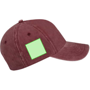 A maroon cap featuring a square patch area for branding or customisation, with a curved brim and adjustable back strap.