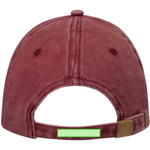 A maroon cap with an adjustable strap at the back and a branding logo on the rear.