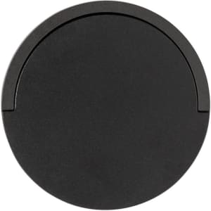 A round black wireless charger featuring a sleek design and a subtle logo.