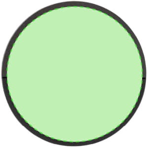 A wireless charger in black with a light green circular surface and a stitched edge.