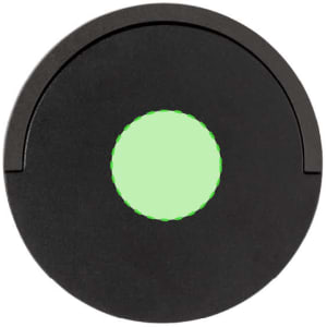 A round black wireless charger with a central green light indicator, featuring a simple design.