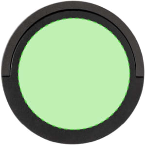 A round wireless charger with a black outer ring and a light green charging surface. It features a logo.