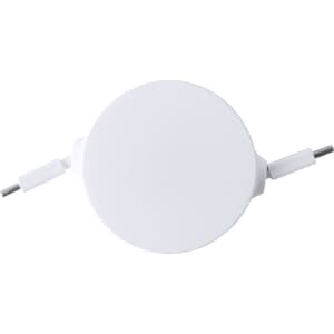 A white round charging cable with grey connectors on each end. The product features a simple design and branding.