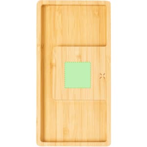 A bamboo organiser charger with a minimalist design featuring a green accent space. The colour is natural light brown.
