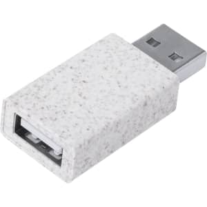 A USB adapter in a speckled white design, featuring a USB-A connector and a rectangular shape.