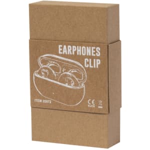 A brown cardboard box containing earphones, featuring a simple illustration of the earbuds on the front.