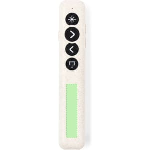 A laser pointer in off-white with black buttons and a green accent. It includes controls for presentations.