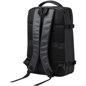 A black Tanen Document Bag Backpack with padded straps and a textured back panel. Features a logo.