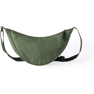 A green shoulder bag waist bag with a zippered pocket and strap, featuring a logo. Suitable for casual use.
