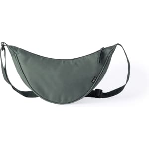 A green shoulder bag waistbag with a minimalist design, featuring a zipper and an adjustable strap.