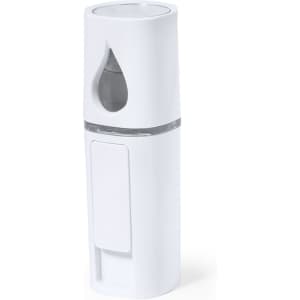 A white vaporiser with a sleek design, featuring a translucent section and a button on the side.