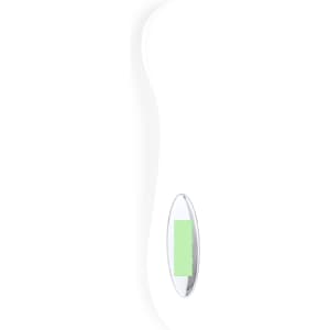 A face massager with a sleek white design and a green touchpoint, featuring a branding logo.