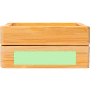 A bamboo organiser with a light green label area, featuring a simple, modern design for desktop use.