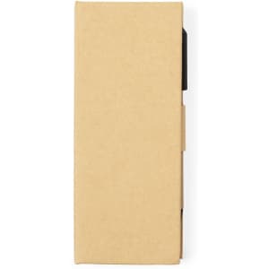 A kraft cardboard box containing a multi-colour pen set, featuring a logo on the exterior.