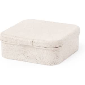 A square, light grey holder with a smooth surface and a matching lid. It has a subtle speckled design.