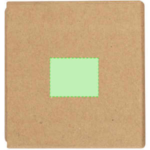 A brown notepad pencil holder featuring a rectangular green accent in the centre. It has a simple, minimalistic design.