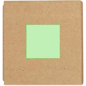 A brown notepad with a square green patch on the front, designed to hold pencils.