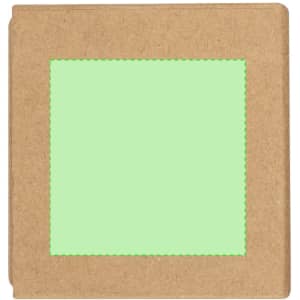 A notepad pencil holder with a brown kraft exterior and a green accent area, featuring a logo.