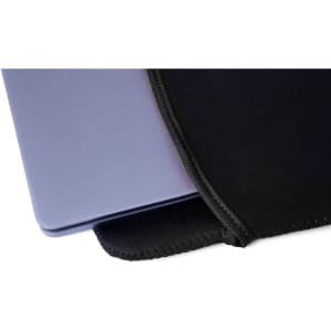 A laptop pouch in black, featuring a sleek design with a fitted opening for easy access. Brand logo present.