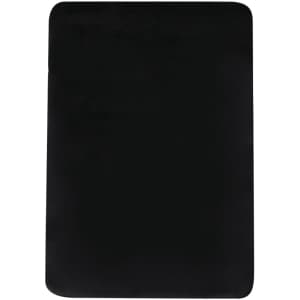 A sleek black tablet pouch with rounded corners and a smooth finish, featuring a branding logo.