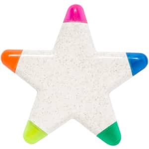 A star-shaped highlighter set with pink, orange, blue, and green tips, featuring a translucent body.