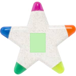 A star-shaped highlighter set featuring pink, orange, green, and blue highlighting tips. The casing is translucent.