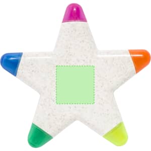 A star-shaped highlighter set featuring pink, blue, orange, and green tips, with a transparent body.