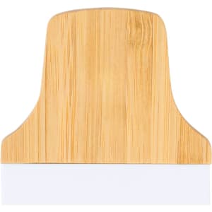 A bamboo clip with a white base, featuring a smooth, curved design and a logo on the front.