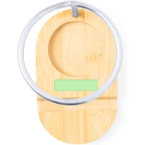 A bamboo pencil holder with a silver metal ring, featuring a circular indent and a smooth flat base.