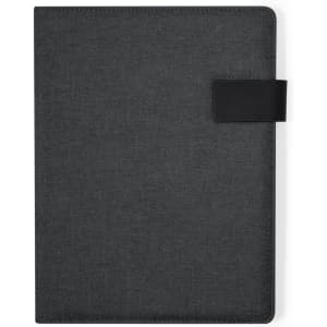 A dark grey Linnoa Folder with a black strap closure, designed for office and business use.