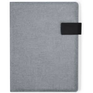 A grey Linnoa Folder with a black closure, designed for office and business use. Features a subtle texture.