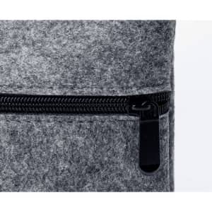 A grey felt document bag featuring a black zip closure, suitable for carrying laptops and documents.
