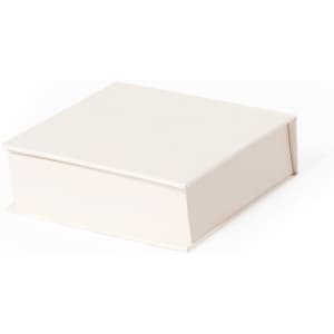 A plain white notepad box with a flap closure, suitable for office use. It has a smooth finish.