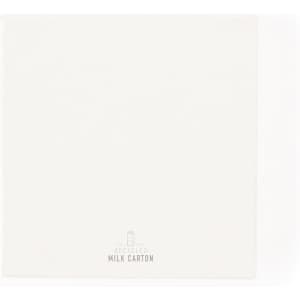 A white notepad made from recycled milk cartons, featuring a logo at the bottom.