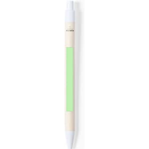 A pen with a wooden barrel and a white tip, featuring a green section for branding or customisation.